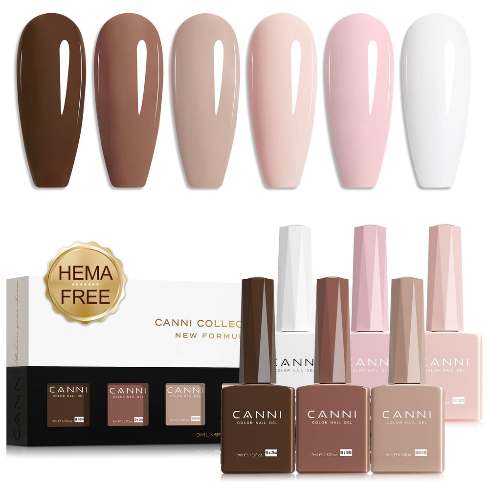CANNI gel nail kit with six nude pink shades for long-lasting at-home manicures