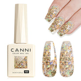 CANNI Glitter Gel Nail Polish Broken Gold Prism Flash creates shattered-gold holo nails.