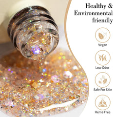 CANNI Glitter Gel Nail Polish Broken Gold Prism Flash for a dazzling holo look.