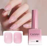 CANNI Jelly Nude Pink bottle closeup shows true color for precise gel manicure planning