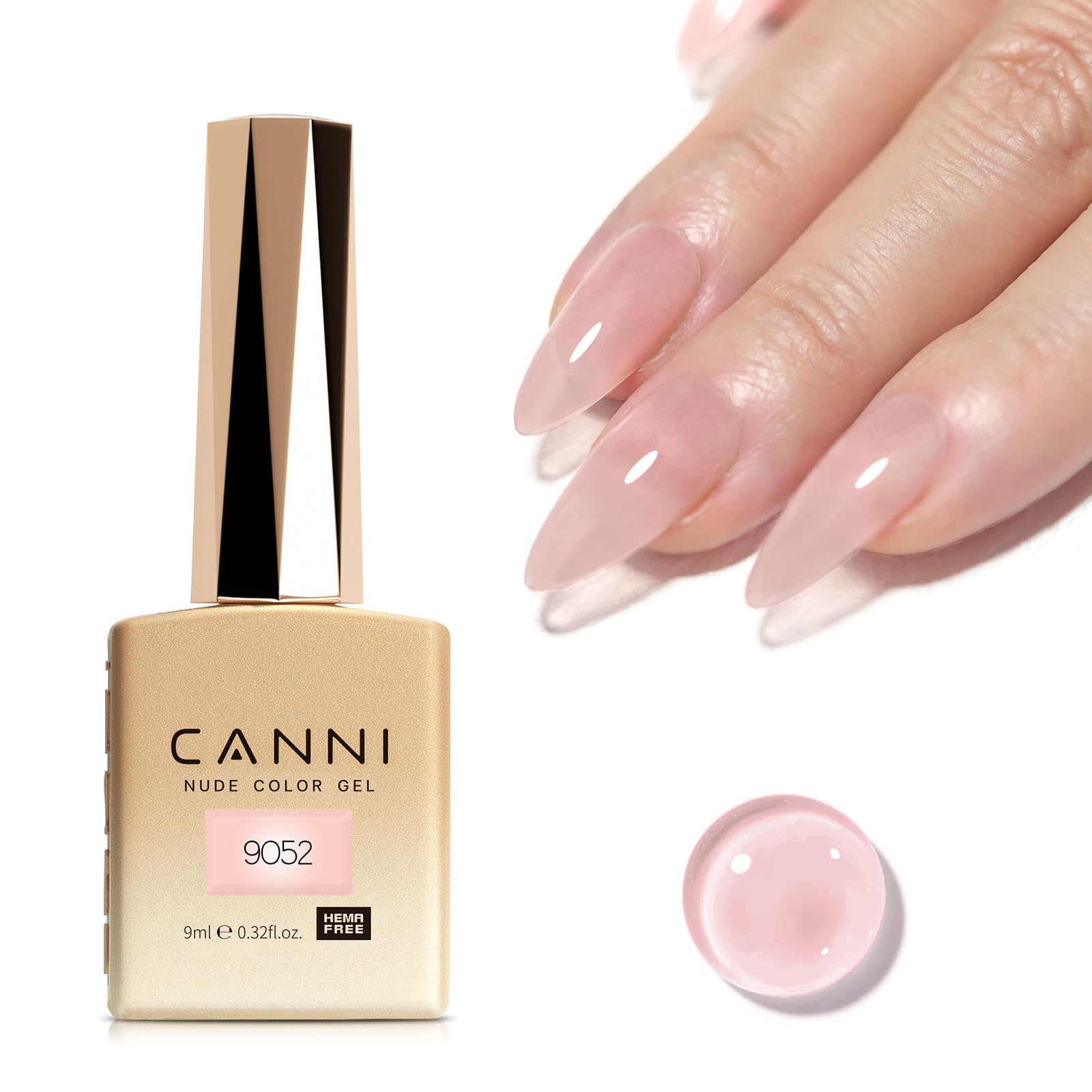 CANNI Jelly Nude Pink bottle showing translucent milky pink shade for natural nails