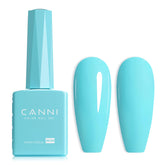 CANNI pastel blue gel bottle shows true color for precise manicure planning.