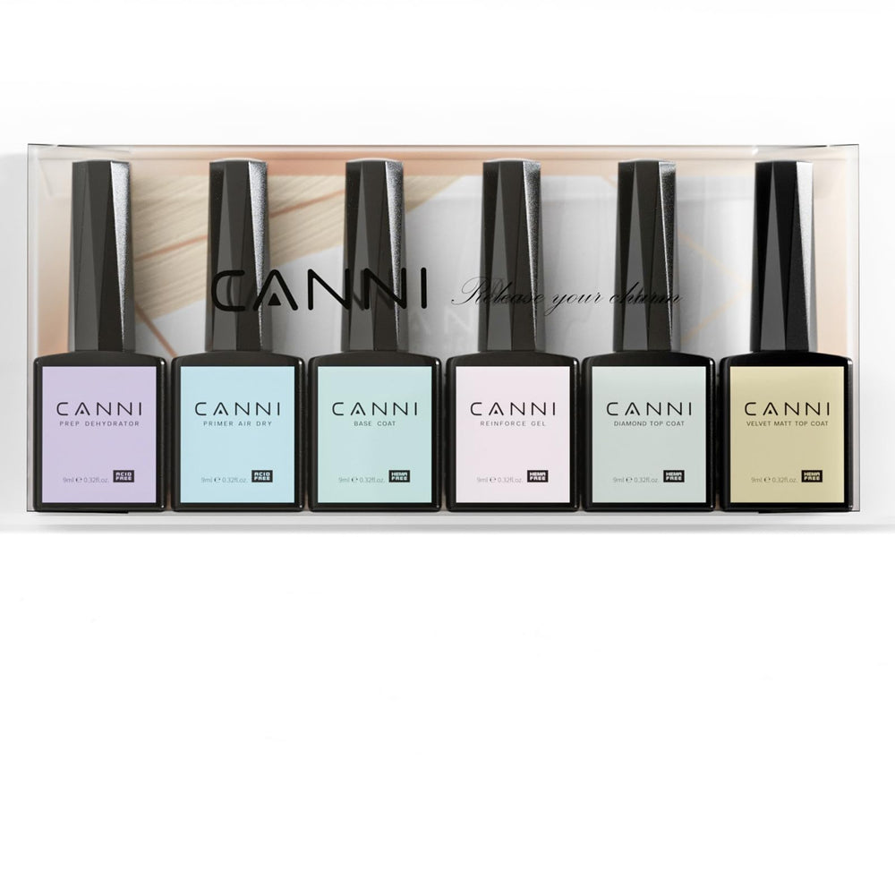 Set de pinturas gel sin HEMA de CANNI para manicura casera.