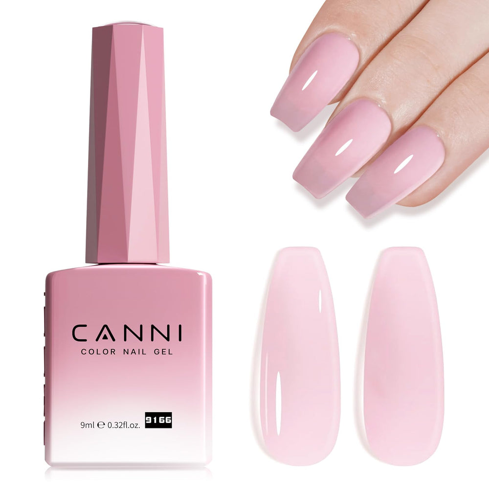 CANNI Soft Pink Jelly bottle close-up, translucent nude shade for DIY nails.