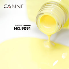 CANNI Yellow Gel Nail Polish swatch on nail—high-pigment light yellow for even coverage.