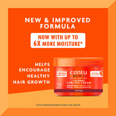 Cantu Coconut Curling Cream label highlights shea butter and coconut oil benefits.