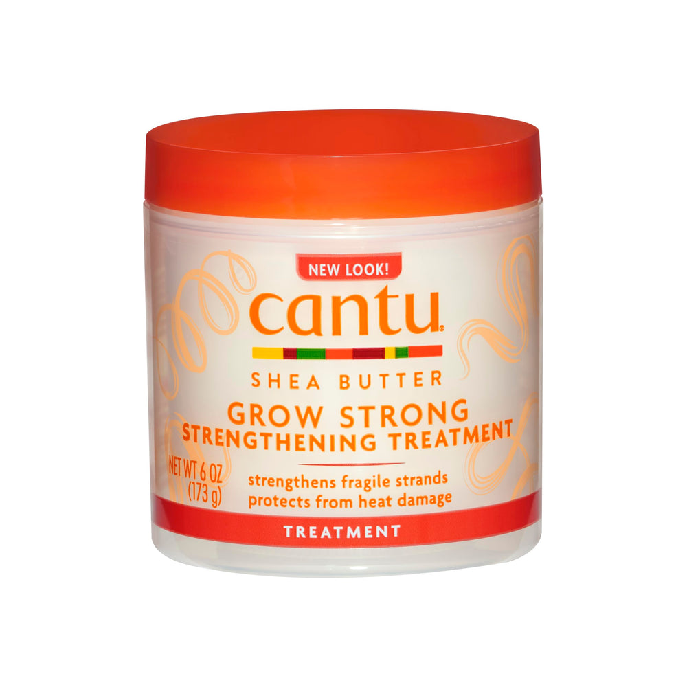 Cantu Grow Strong Strengthening Treatment bottle showing rich moisturizing formula.