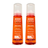 Cantu Wave Whip Mousse, botella y aplicación para definición de rizos.