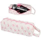 Canumer hair tools organizer bag with pink bow pattern keeps major styling tools neatly stored