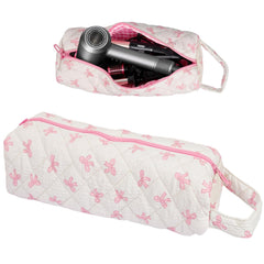 Canumer hair tools organizer bag with pink bow pattern keeps major styling tools neatly stored