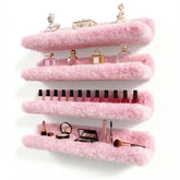 Care&More YJ 15in nail polish shelf with pink fuzzy finish keeps bottles organized