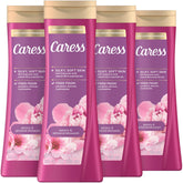Caress Peony & Almond Blossom: botella visible, aroma floral duradero para duchas diarias.