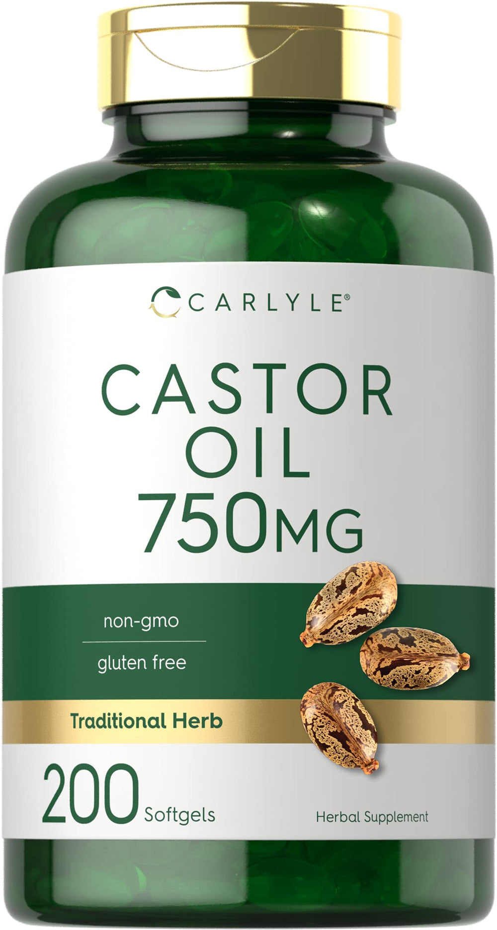 Carlyle Aceite de ricino 750 mg, botella visible para la rutina diaria.