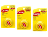Carmex Classic Lip Balm Medicated pack 3 front view offers portable lip protection.