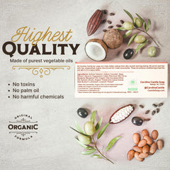 Carolina Castile Soap, manteca de cacao de comercio justo, piel nutrida.