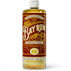 Carolina Castile Soap bay rum scent bottle, 32 oz, gentle body cleansing.