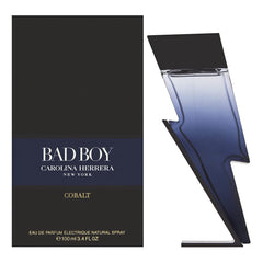 Carolina Herrera Bad Boy Cobalt bottle pour, ideal for bold evening wear and long-lasting scent