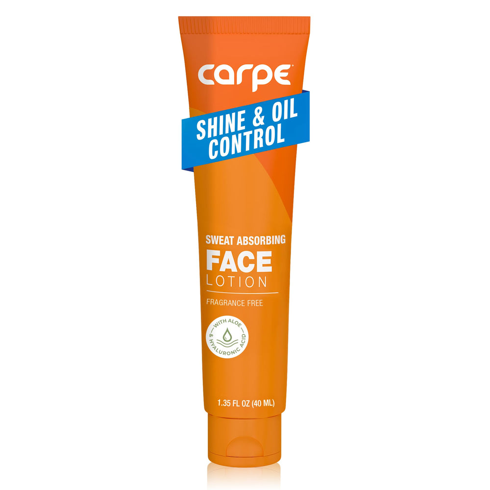Carpe loción facial absorbe sudor: botella visible para control diario del brillo.