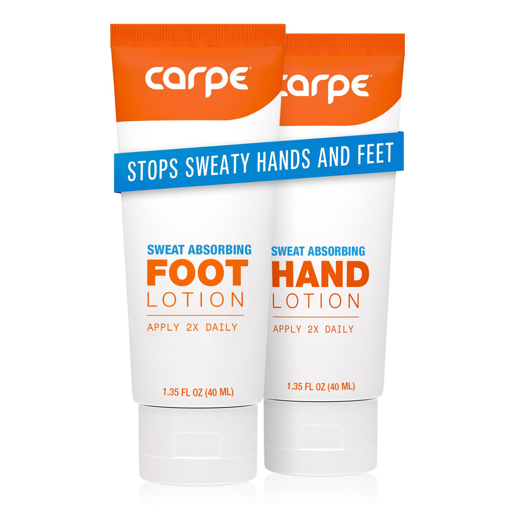 Carpe Sweat Absorbing Hand Lotion bottle keeps hands dry and comfortable.