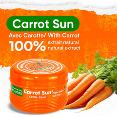 Carrot Sun natural ingredients emphasize skin-friendly formula for all skin types.