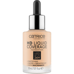 Catrice Fundación HD Liquid Coverage, textura mate que suaviza imperfecciones.