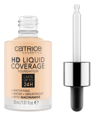 Catrice HD Liquid Coverage, botella Porcelana Beige con acabado natural y cobertura uniforme