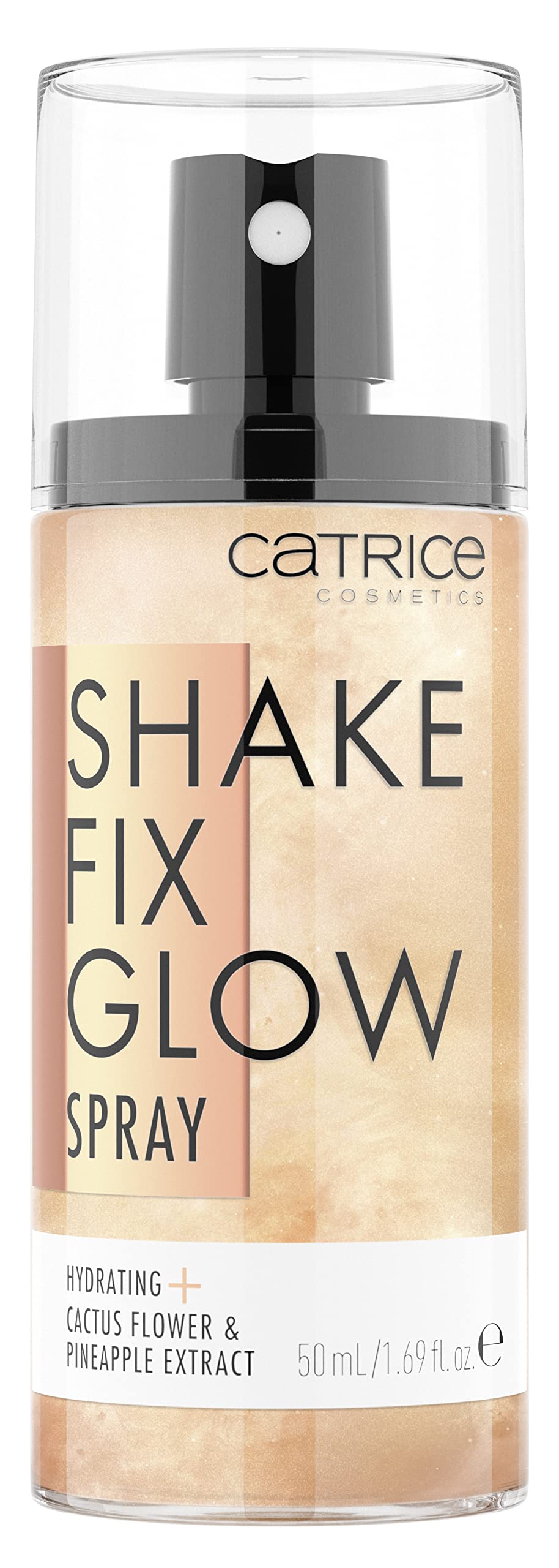 Catrice Shake Fix Glow Spray bottle close-up showing sleek packaging and lightweight hydration.