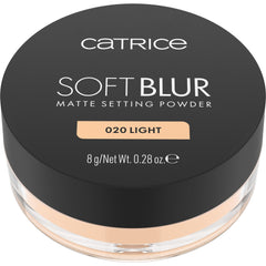 Close-up shows ultra-fine texture of Catrice Soft Blur loose powder.
