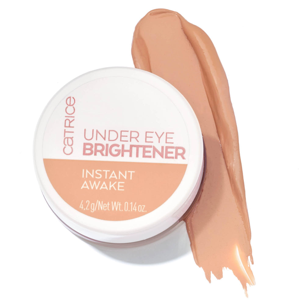 Catrice Under Eye Brightener bottle closeup highlighting hydration and instant brightening potential.