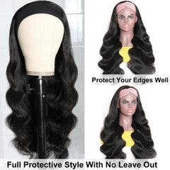 Catti headband wig with Velcro snapping and four combs for secure fit.