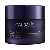 Caudalie Premier Cru Rich Cream jar close-up highlighting barrier repair benefits.