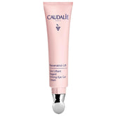 Caudalie Resveratrol-Lift eye gel packaging shown for daily use and smoothing look.