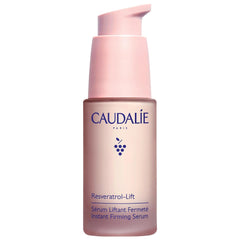 Caudalie Resveratrol Lift serum bottle on vanity for daily use.
