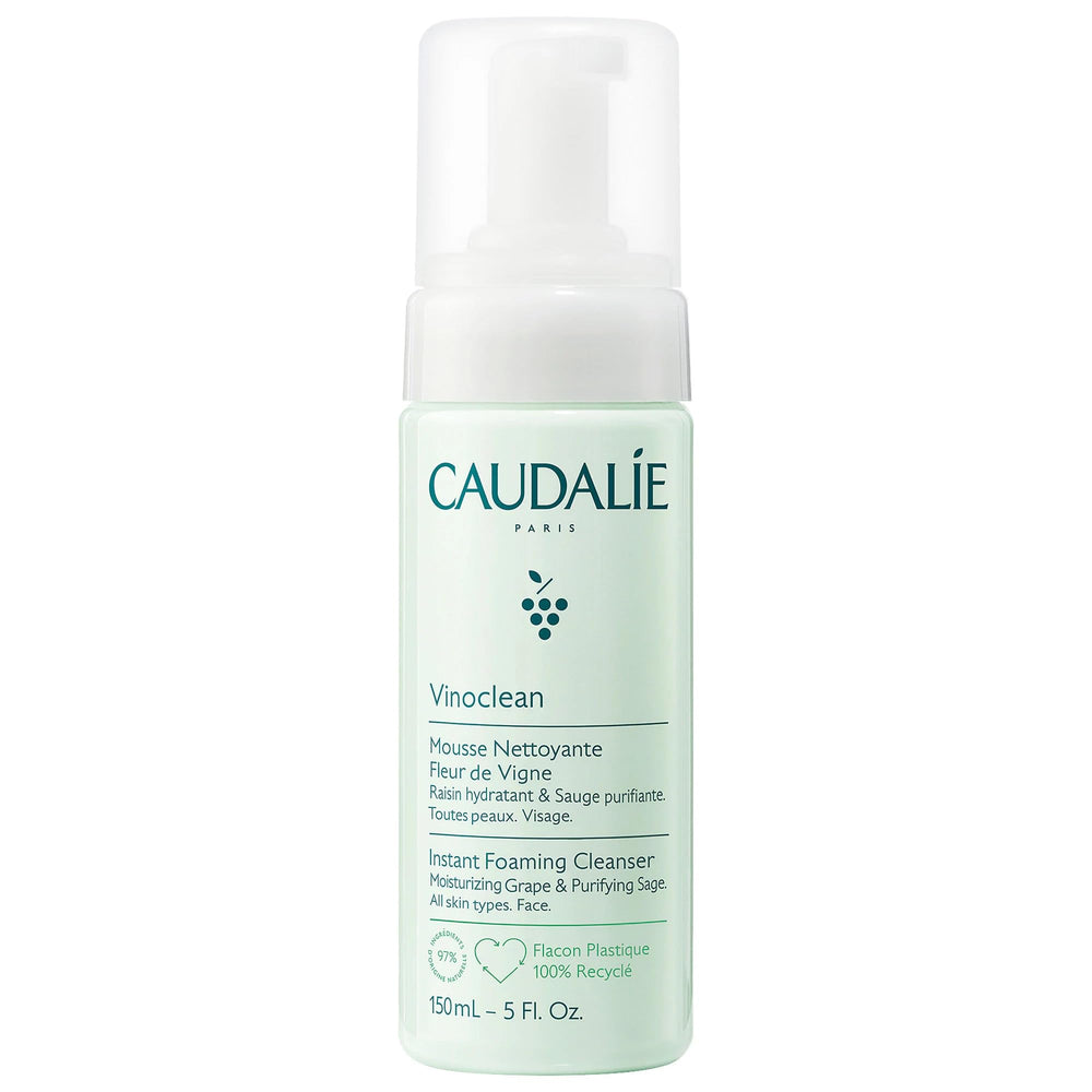 Caudalie Vinoclean Gentle Instant Foaming Cleanser bottle for daily gentle cleansing.