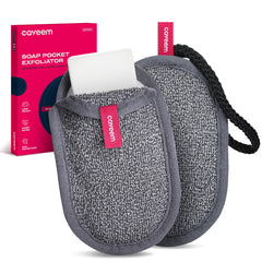 CAVEEM dual-sided soap pouch with cleansing and exfoliating textures for daily skin care.