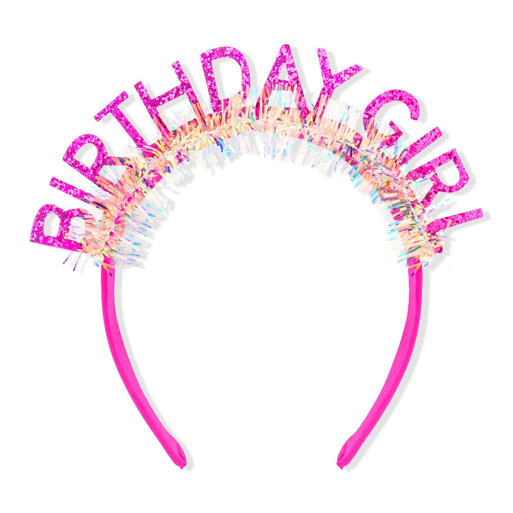 La corona CAVETEE rosa con brillo frontal, ideal para fotos de cumpleaños.