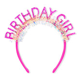 La corona CAVETEE rosa con brillo frontal, ideal para fotos de cumpleaños.