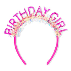 La corona CAVETEE rosa con brillo frontal, ideal para fotos de cumpleaños.