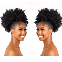 CeciNill Afro Puff curly ponytail closeup highlights natural texture.