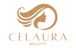 Logo of CELAURA Beauty with a stylized image of a woman's face and hair on a white background.