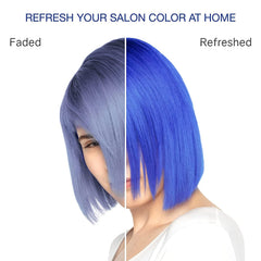 Celeb Luxury Colorwash blue shampoo lather shows color depositing action.