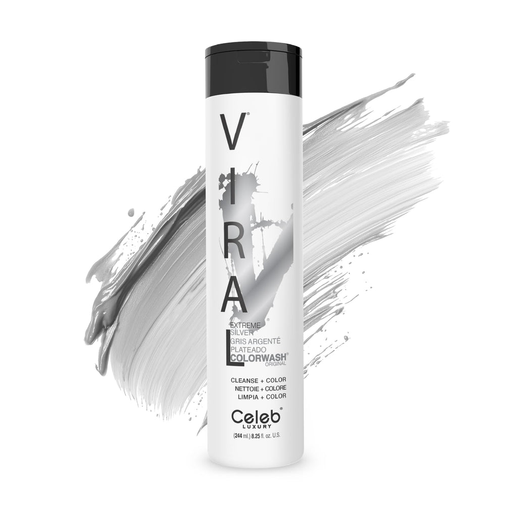 Celeb Luxury Viral Colorwash Extreme Silver bottle deposits color while cleansing for fresh silver tones.
