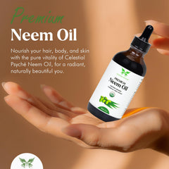 Celestial Psyché Neem Oil in amber glass bottle preserves purity and freshness.