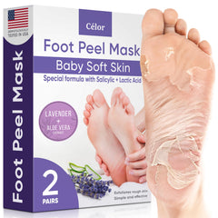 CÉLOR Foot Peel Mask en empaque lavanda para cuidado suave de pies en casa.