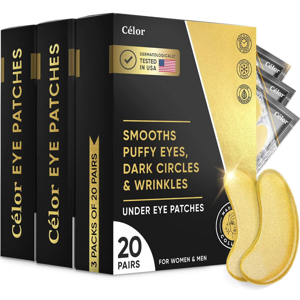 CÉLOR Celor under eye patches in golden packaging for spa-like self-care at home.