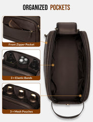 Celvetch dark brown inside organization highlights elastic bands and mesh pockets.