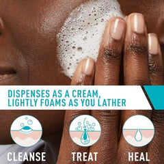CeraVe Acne Foaming Cream Cleanser, espuma densa al enjuagar elimina impurezas sin resecar.
