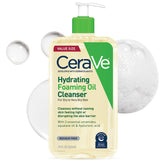 Cerave Hydrating Foaming Oil Cleanser bottle pour for gentle cleansing of dry skin