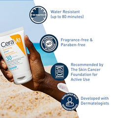 CeraVe Hydrating Sheer Sunscreen texture on skin showing light, non-greasy finish.