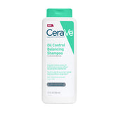 CeraVe Oil Control Balancing Shampoo bottle highlights oil-control benefits for refreshed roots.